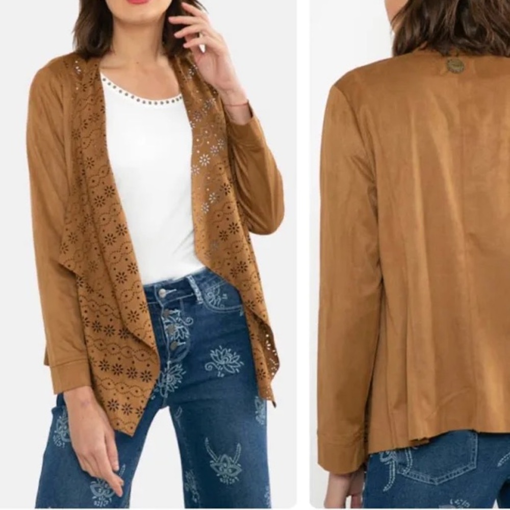 American Rag Brown Faux Suede Laser Cut Cardigan XS